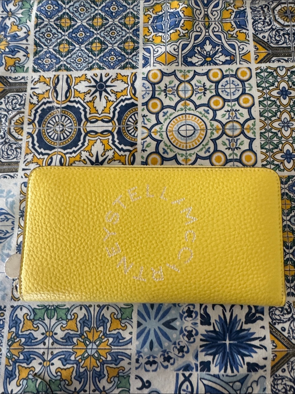 Stella McCartney Yellow Zip-Around Pebbled Wallet